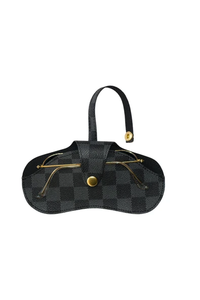 ömrüm style Asılabilir Gözlük Kılıfı Charm Gri Kareli