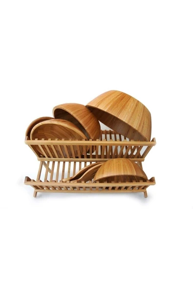 ARMESE Bambu Bulaşık Sepeti Doğal Bambu Tabaklık Bulaşıklık 42 cm