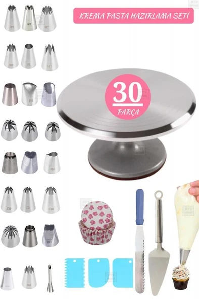 Pasta Hazırlama Seti 30 Parça Krema Duyu I Krema Torbası I Stand I Bıçak I Spatula I Kapsül I Sıvama