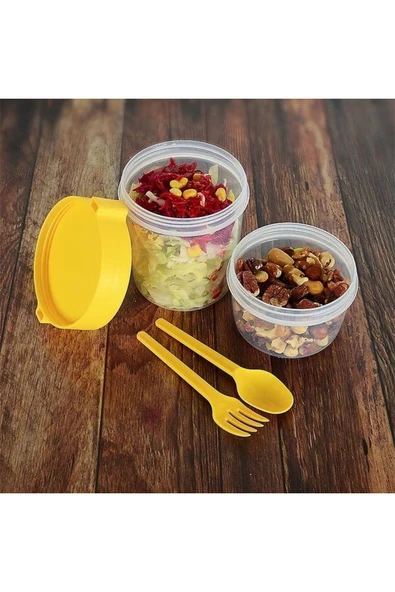 ARMESE Atıştırmalık Yemek Yoğurt Saklama Müsli Kabı Diyet Kabı Kaşıklı Çatallı Büyük Boy 1100 ml