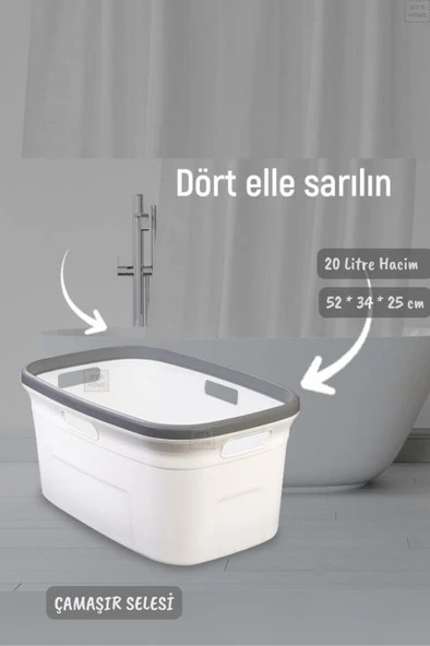 Çamaşır Selesi Dayanıklı Çamaşır Sepeti Gri Beyaz 20 Litre - 3
