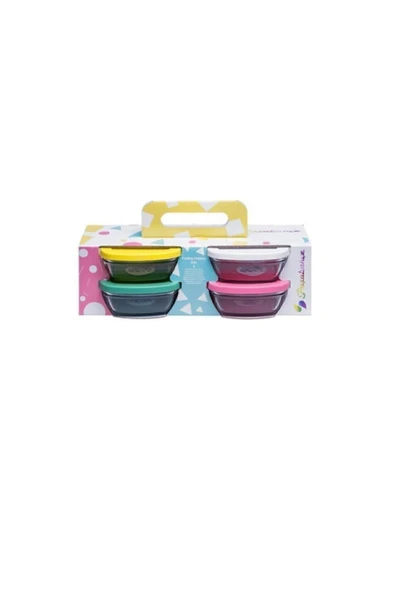 Paşabahçe Pudding Silikon Kapaklı Cam Saklama Kabı 4 Lü Kahvaltılık 11 Cm 96840