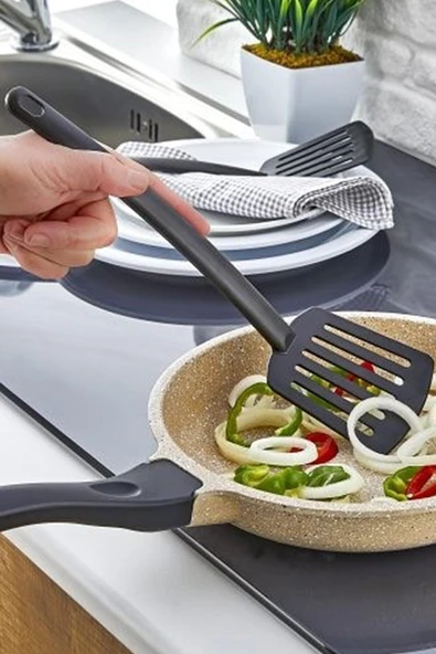 ARMESE 6 'lı Yanmaz Yapışmaz Mutfak Servis Seti Kepçe Çırpıcı Maşa Cımbız Spatula Kaşık 28 Cm - 7