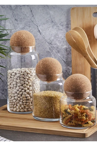 ARMESE Value Home Sughero Top Mantar Kapaklı Cam Kavanoz ve Baharat Seti 3 Lü