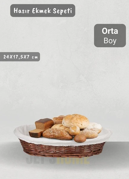 Hasır Ekmek Sepeti Oval Çok Amaçlı Sepet Orta Boy Yılbaşı Sepeti 24 cm