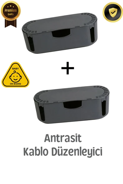 ARMESE 2 Adet Kablo Gizleme Kutusu Çoklu Priz Kutusu Kablo Düzenleyici (Antrasit)