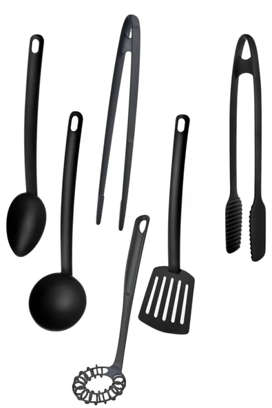 ARMESE 6 'lı Yanmaz Yapışmaz Mutfak Servis Seti Kepçe Çırpıcı Maşa Cımbız Spatula Kaşık 28 Cm