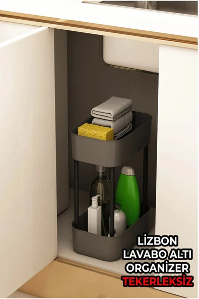 ARMESE Lüks Çok Amaçlı 2 Katlı Banyo Düzenleyici Dolap Içi Tezgah Altı TEKERLEKSİZ Organizer