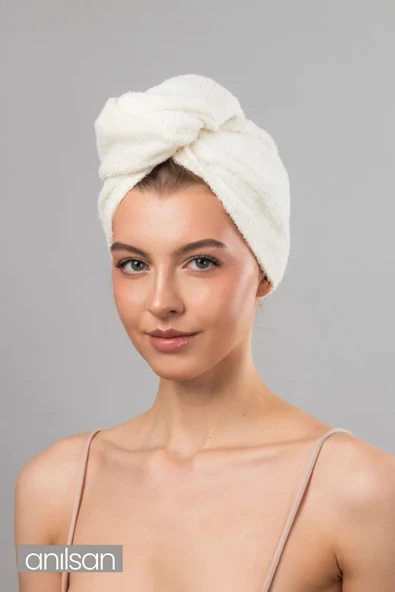 %100 Pamuk Bej Havlu Bone Saç Kurutma Bonesi Kafa Havlusu Duş Banyo Bonesi Islak Saç Kurulama Bone