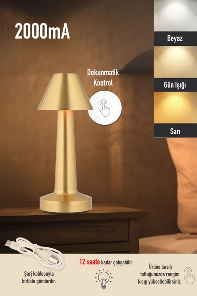 ARMESE Şık Şarjlı Dokunmatik 3 Renkli Masa Lambası