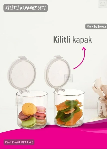 2’li Kilitli Silindir Kavanoz Seti Erzak Kabı Hava Sızdırmaz 0,65 litre x 2 BPA FREE
