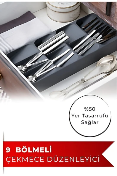 ARMESE Yeni Nesil 9 Bölmeli Kaşıklık-Çatal Bıçak Kaşık Düzenleyici-Çekmece Düzenleyici - 2