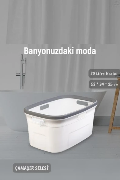 Çamaşır Selesi Dayanıklı Çamaşır Sepeti Gri Beyaz 20 Litre