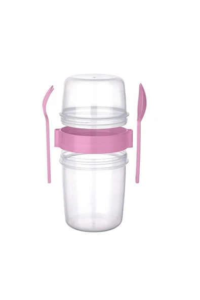 ARMESE Atıştırmalık Yemek Yoğurt Saklama Müsli Kabı Diyet Kabı Kaşıklı Çatallı Büyük Boy 1100 ml