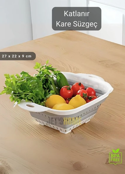 Katlanır Süzgeç BPA Free Makarna Süzgeci Sebze Süzgeci Kare Süzgeç 27x22x9 cm