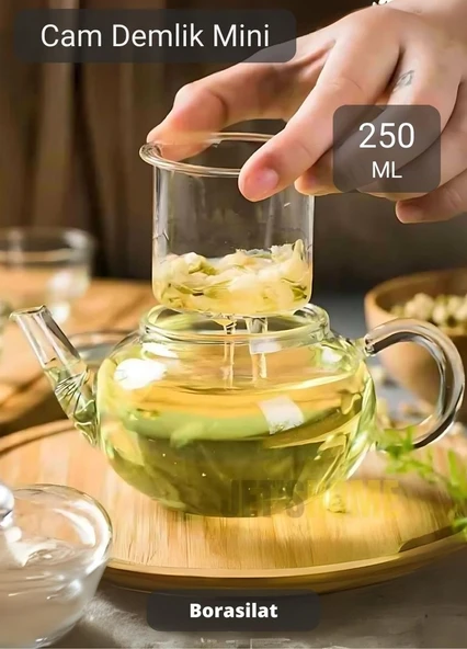 Cam Demlik Şeffaf Süzgeçli Demlik Isıya Dayanıklı Bitki Çayı Demliği Borosilat 250 ml - 2