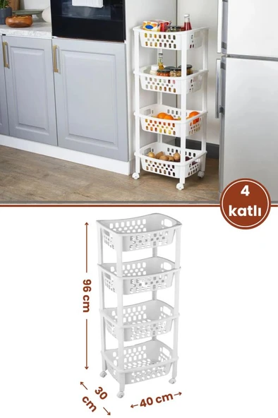 Flosoft 4 Katlı Patates ve Soğanlık, Katlı Sebzelik Meyvelik Mutfak Banyo Balkon Düzenleyici Raf