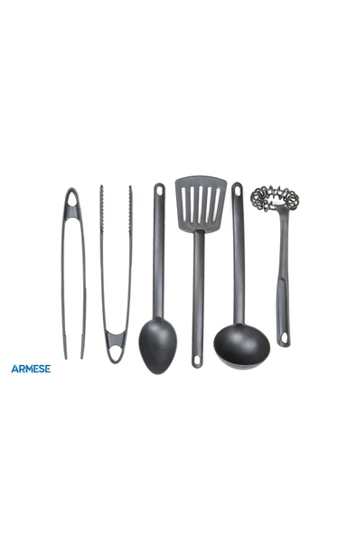 ARMESE 7 Parça Yanmaz Yapışmaz  Mutfak Servis Seti Stantlı (Kepçe,Çırpıcı,Maşa,Cımbız,Spatula,Kaşık 28cm) - Resim 2