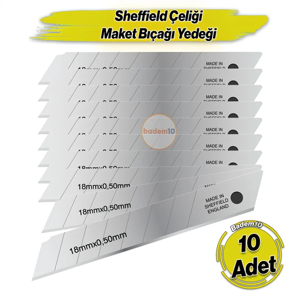 İthal 10 Adet 8 Dilim Maket Bıçağı Yedeği Ucu 0.50 mm Kalınlık x 18 mm Genişlik Bıçak Ucu Jilet - 3