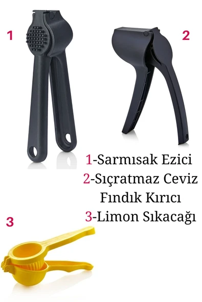 ARMESE Pratik Kaliteli Siyah Sarımsak Ezici, Ceviz ve Fındık Kıracağı,Limon Sıkacağı