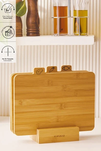 Karaca Triple 4 Parça Ayaklı Bambu Kesme Tahtası Seti 28 Cm