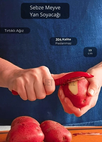 Meyve Soyacağı Paslanmaz Sebze Soyacağı Yan Soyacak Çelik Kırmızı 17 cm - 2