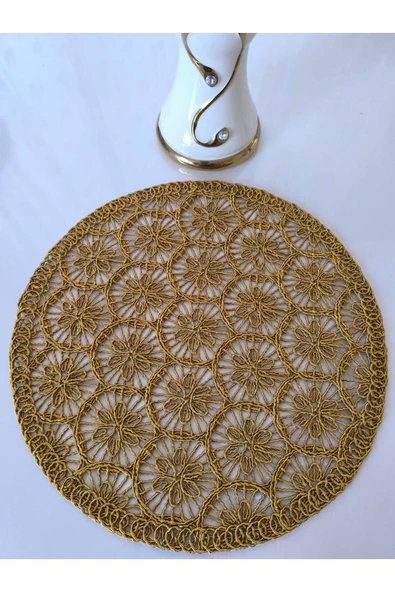 ARMESE 1 Adet Örgü Supla (SERVİS TABAK ALTLIĞI) 36cm Hardal - 2