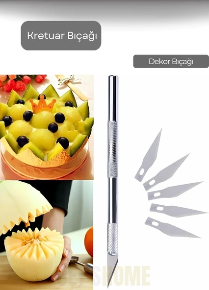 Pasta Dekor Bıçağı Kretuar Süsleme Bıçağı Alüminyum Saplı Gravür Bıçağı Yedek Başlıklı 14,5 cm