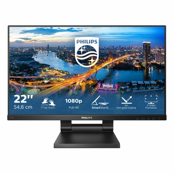 Philips 222B1TC 21.5" 75Hz 4Ms VGA+HDMI+DP+USB FullHD Adaptive-Sync IPS Touch Vesa Monitör