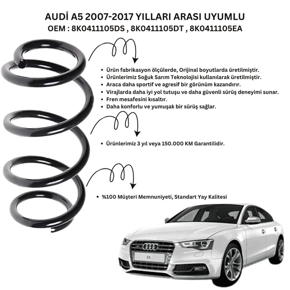Audi A5 (2007-2017) Uyumlu Standart Yay ST102003F - Ön Helezon Yay Takımı - 2 Adet