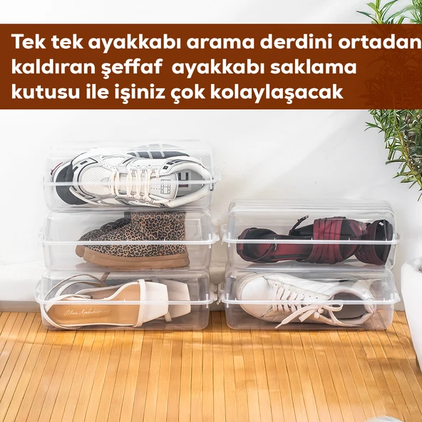 Porsima 3197 10 Adet Kadın ve Çocuk Ayakkabı Saklama Kutusu - Şeffaf Pratik Ayakkabı Kabı Düzenleyici Saklama Seti - 3
