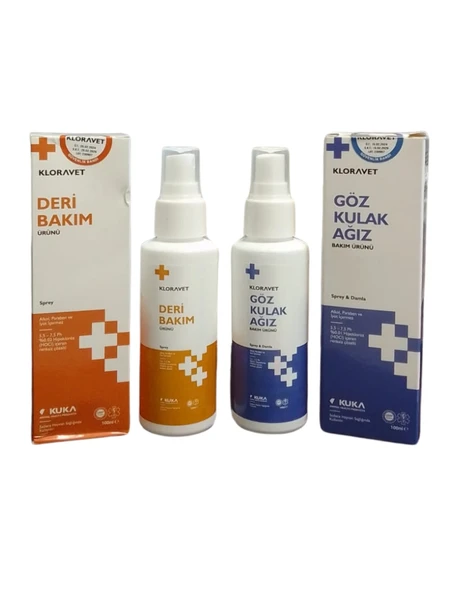 Kloravet Kedi ve Köpekler İçin Göz Kulak ve Ağız Temizleme Bakım Ürünü 100 Ml + Kloravet Deri Bakım Ürünü 100 ml ürün görseli 1