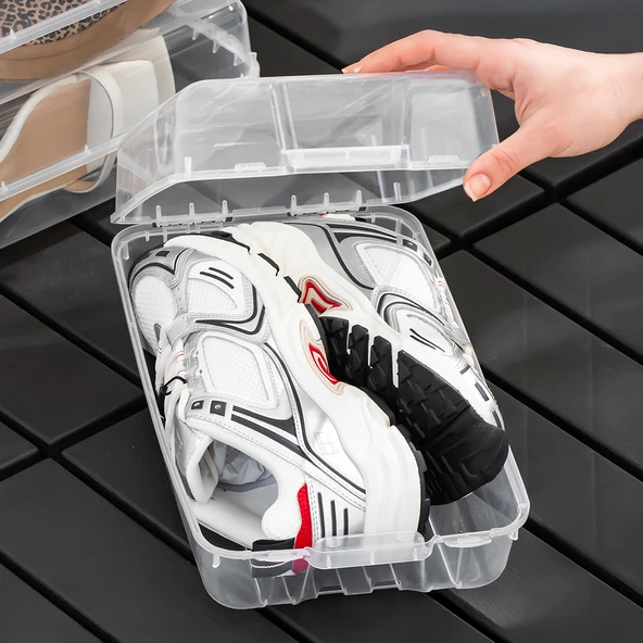 Porsima 3197 10 Adet Kadın ve Çocuk Ayakkabı Saklama Kutusu - Şeffaf Pratik Ayakkabı Kabı Düzenleyici Saklama Seti - 5