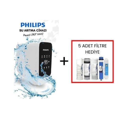 Philips AUT3063/62 Dijital Pompalı Su Arıtma Cihazı 5 Adet Filtre Hediye
