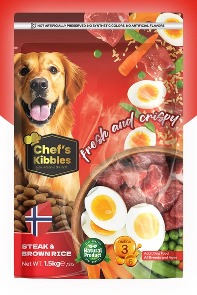 Chefs Kibbles Biftekli ve Pirinçli Yetişkin Köpek Maması 15KG