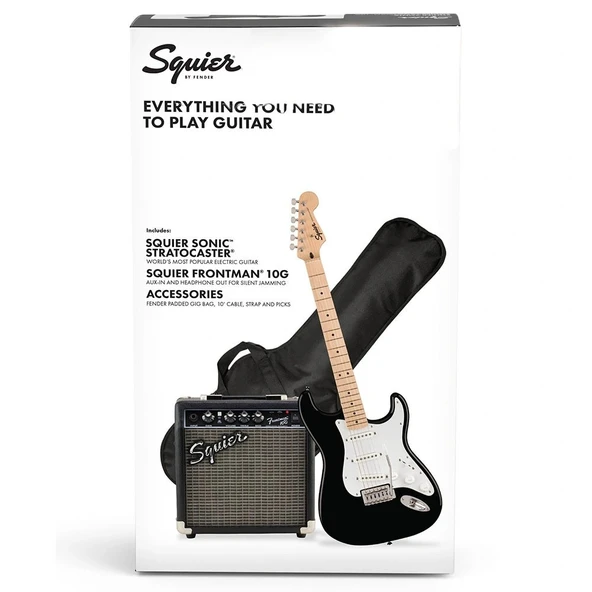 Squier Sonic Stratocaster Black Frontman 10G Amfi Elektro Gitar Seti