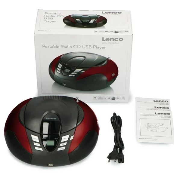 LENCO SCD-37 USB Kırmızı - Taşınabilir FM Radyo CD ve USB oynatıcı - Kırmızı - 12