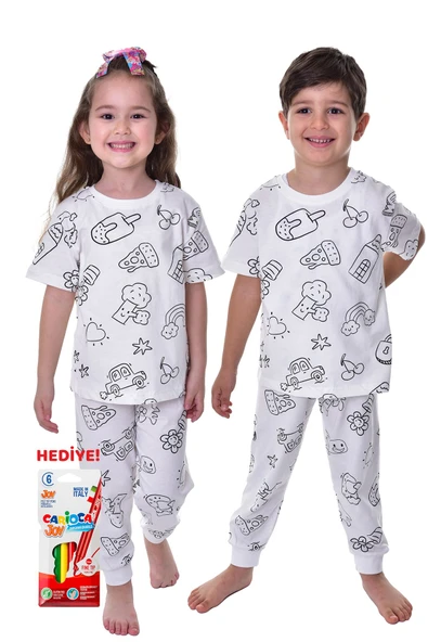 En Sevimli Figürleri Özel Kalemi ile BOYANABİLİR Çocuk Pijama Takımı (Yıkama Sonrası Leke Bırakmaz) - 4