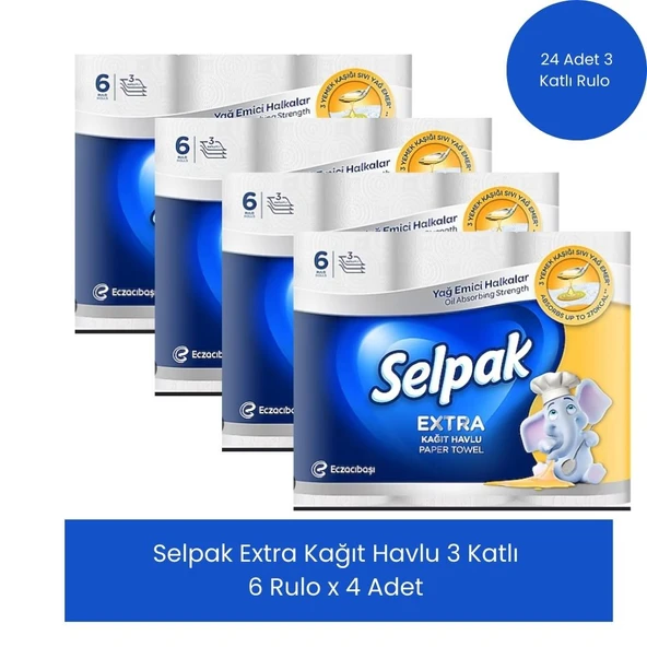 Selpak Extra Kağıt Havlu 3 Katlı  6 Rulo x 4 Adet