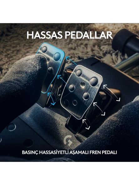 Logitech G G923 Driving Force Yarış Direksiyonu, Aşamalı Fren Pedalı, Alüminyum, Çelik ve Deri Yapı, PS3/PS4/PS5/PC ile Uyumlu, Trueforce Teknolojisi, Aşamalı Fren Pedalı, Siyah - 8