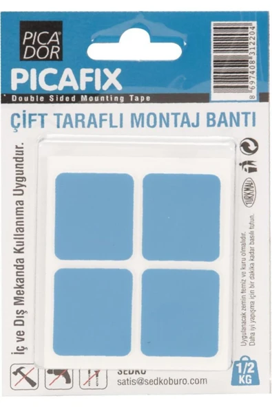 Picador Çift Taraflı Montaj Bandı Kare Mavi - 2 adet - 1