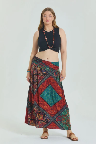 Beli Lastikli Drape Detaylı Büyük Beden Etek - 2