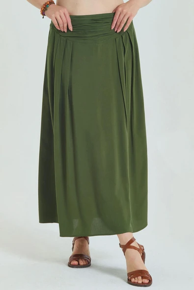 Beli Lastikli Drape Detaylı Büyük Beden Etek - 7