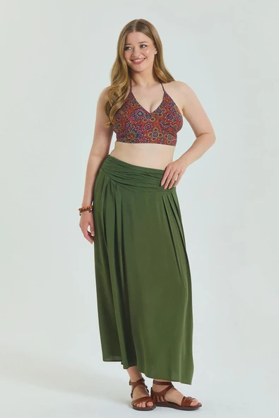 Beli Lastikli Drape Detaylı Büyük Beden Etek - 3