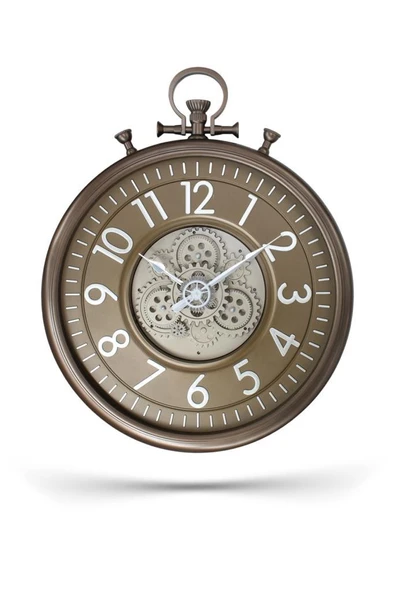 Efe Mark Premium Serisi Antik Eskitme Kadranlı Döner Çarklı 60 Santimetre Köstekli Ev ve Ofis Duvar Saati Latin Rakamlı Gold ürün görseli