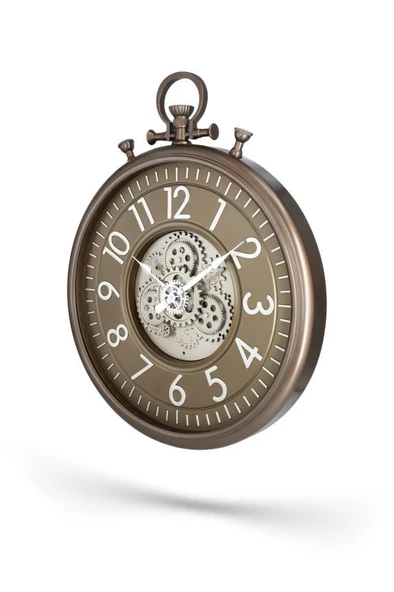 Efe Mark Premium Serisi Antik Eskitme Kadranlı Döner Çarklı 60 Santimetre Köstekli Ev ve Ofis Duvar Saati Latin Rakamlı Gold - Resim 2