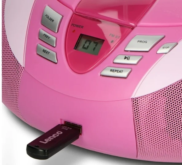 LENCO SCD-37 USB Pembe - Taşınabilir FM Radyo CD ve USB çalar - Pembe - 4