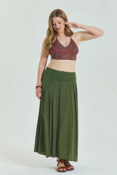 Beli Lastikli Drape Detaylı Büyük Beden Etek