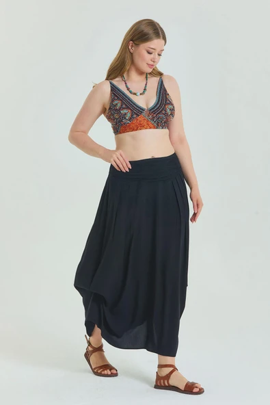 Beli Lastikli Drape Detaylı Büyük Beden Etek - 2