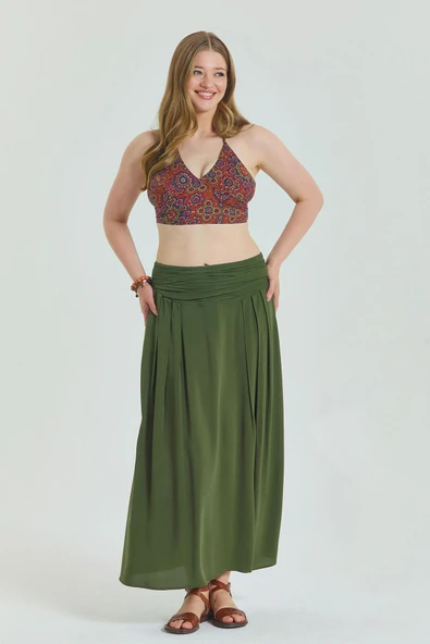 Beli Lastikli Drape Detaylı Büyük Beden Etek - 2